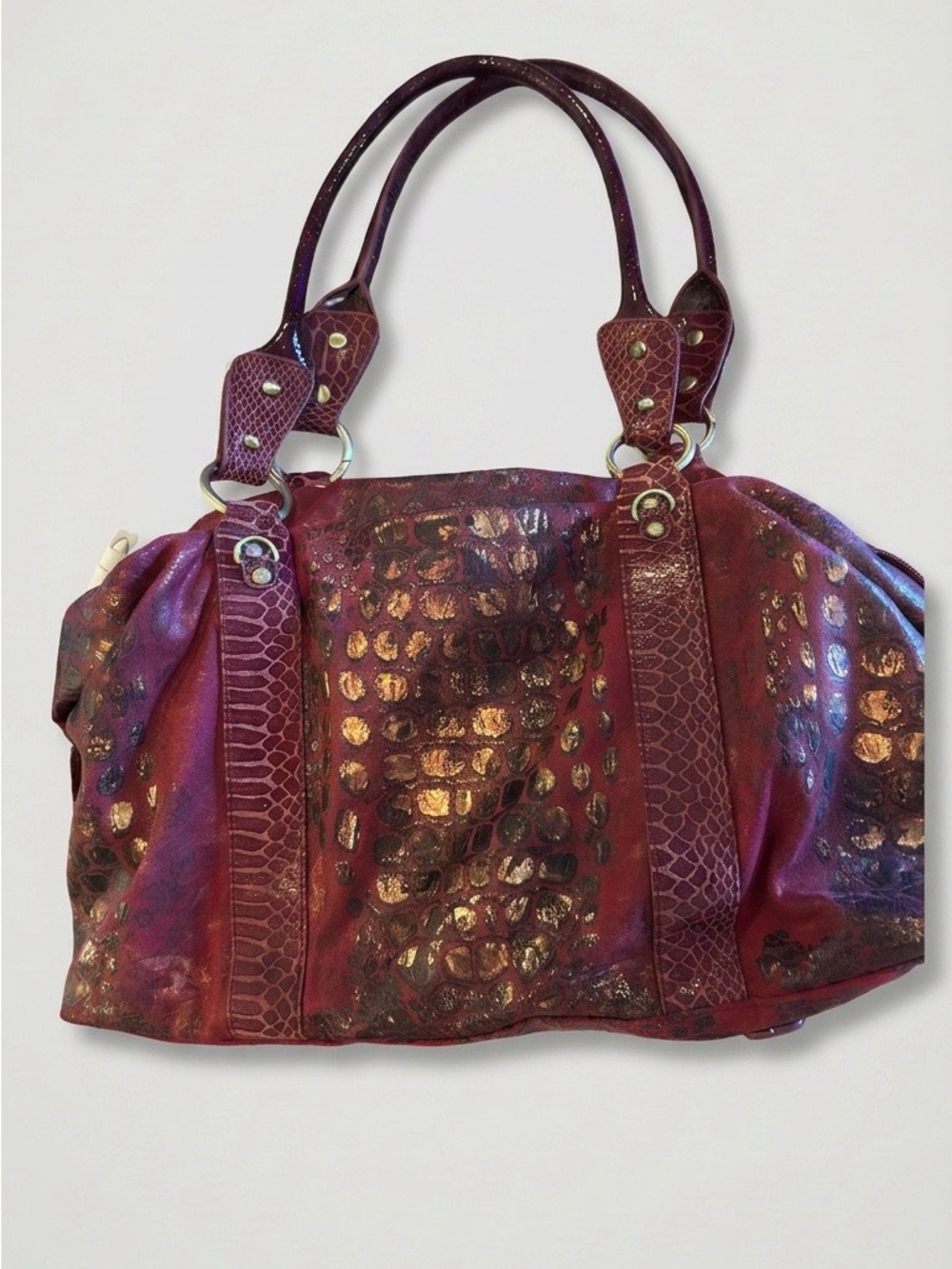Original by Sharif 1827 Stylish Maroon Metallic Accent Tote Bag